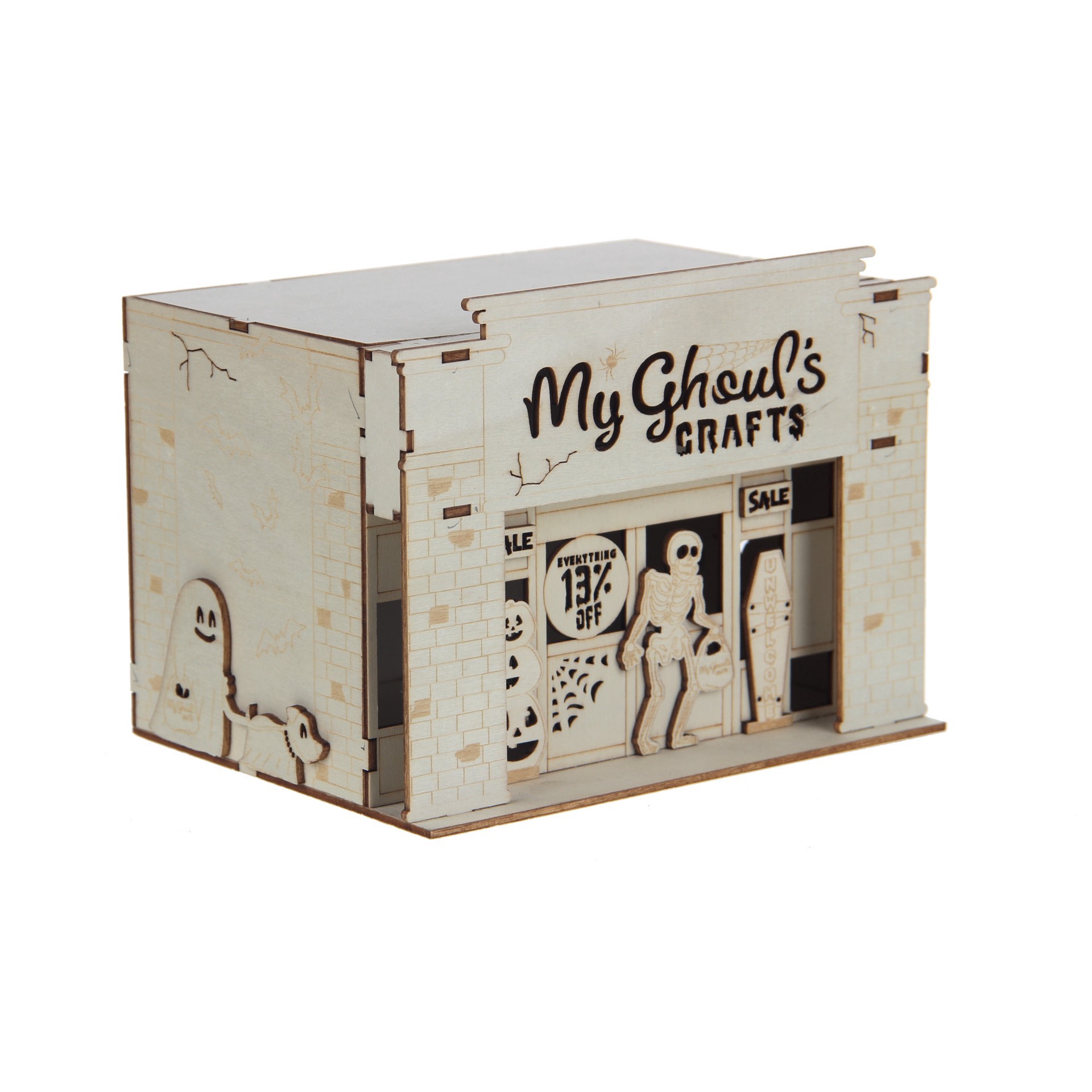 slide 4 of 5, 6.75" Diy Village My Ghoul's Crafts Led Wood Decor By Make Market, 6.77 in x 5 in x 5.11 in