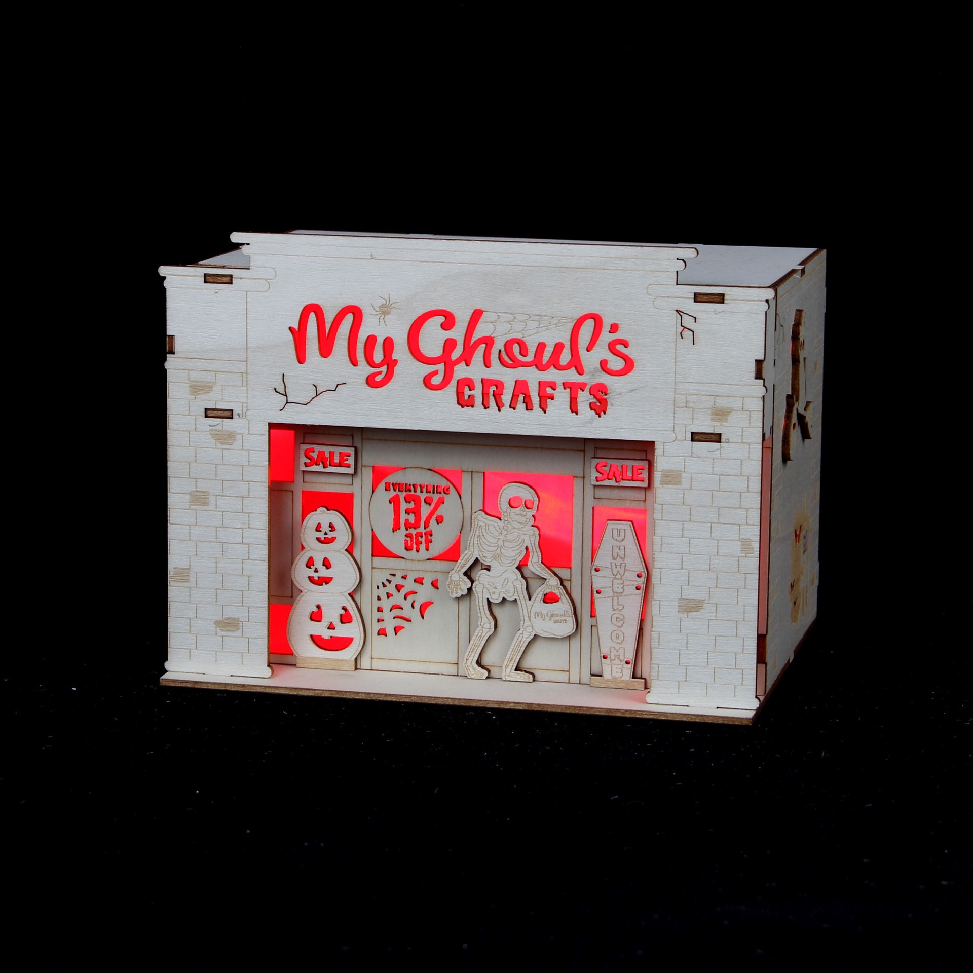 slide 3 of 5, 6.75" Diy Village My Ghoul's Crafts Led Wood Decor By Make Market, 6.77 in x 5 in x 5.11 in