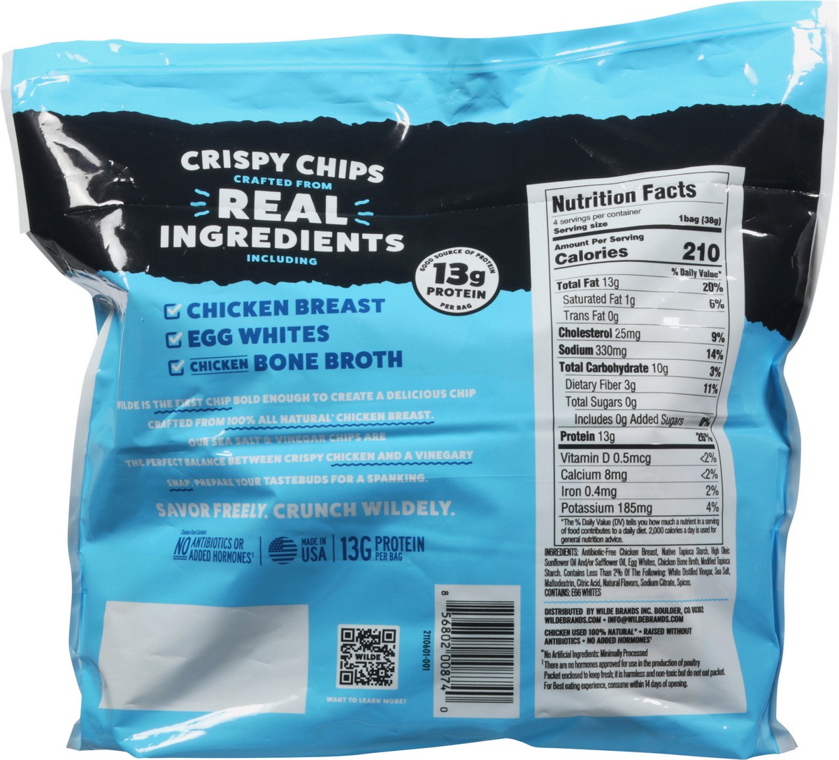 slide 9 of 9, Wilde Sea Salt & Vinegar Protein Chips 4 - 1.34 oz Bags, 4 ct