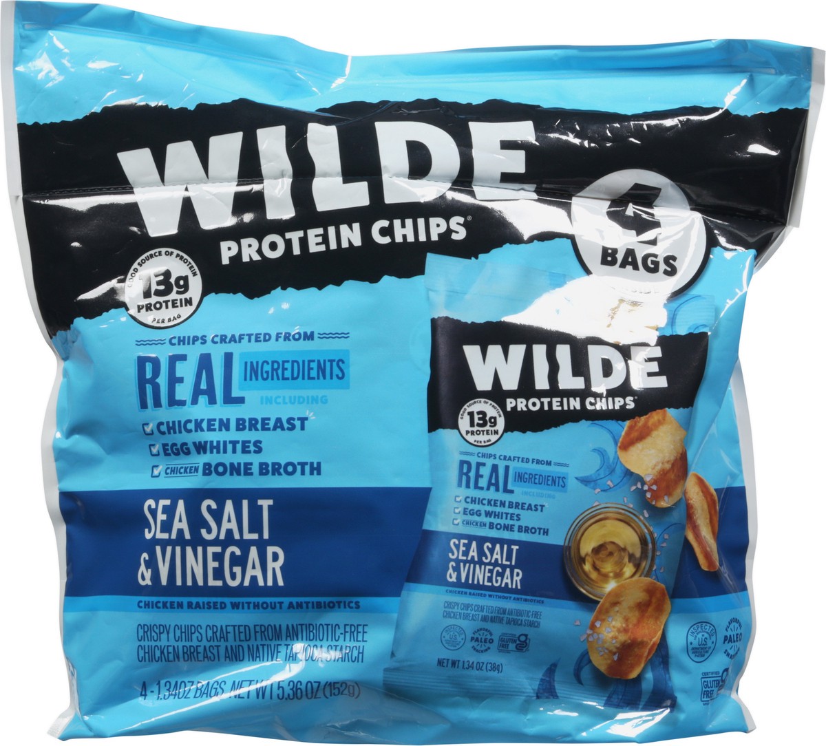 slide 7 of 9, Wilde Sea Salt & Vinegar Protein Chips 4 - 1.34 oz Bags, 4 ct