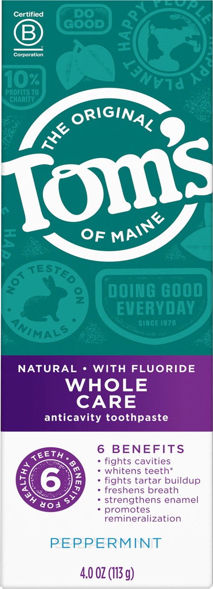 slide 2 of 6, Tom's of Maine Whole Care Natural Toothpaste with Fluoride, Peppermint, 4 oz., 4 oz