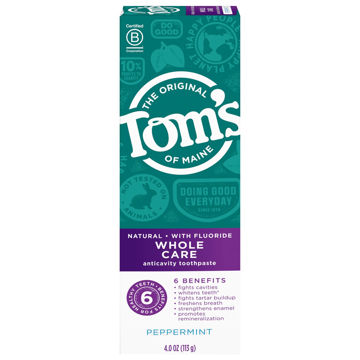 slide 1 of 6, Tom's of Maine Whole Care Natural Toothpaste with Fluoride, Peppermint, 4 Oz.., 4 oz