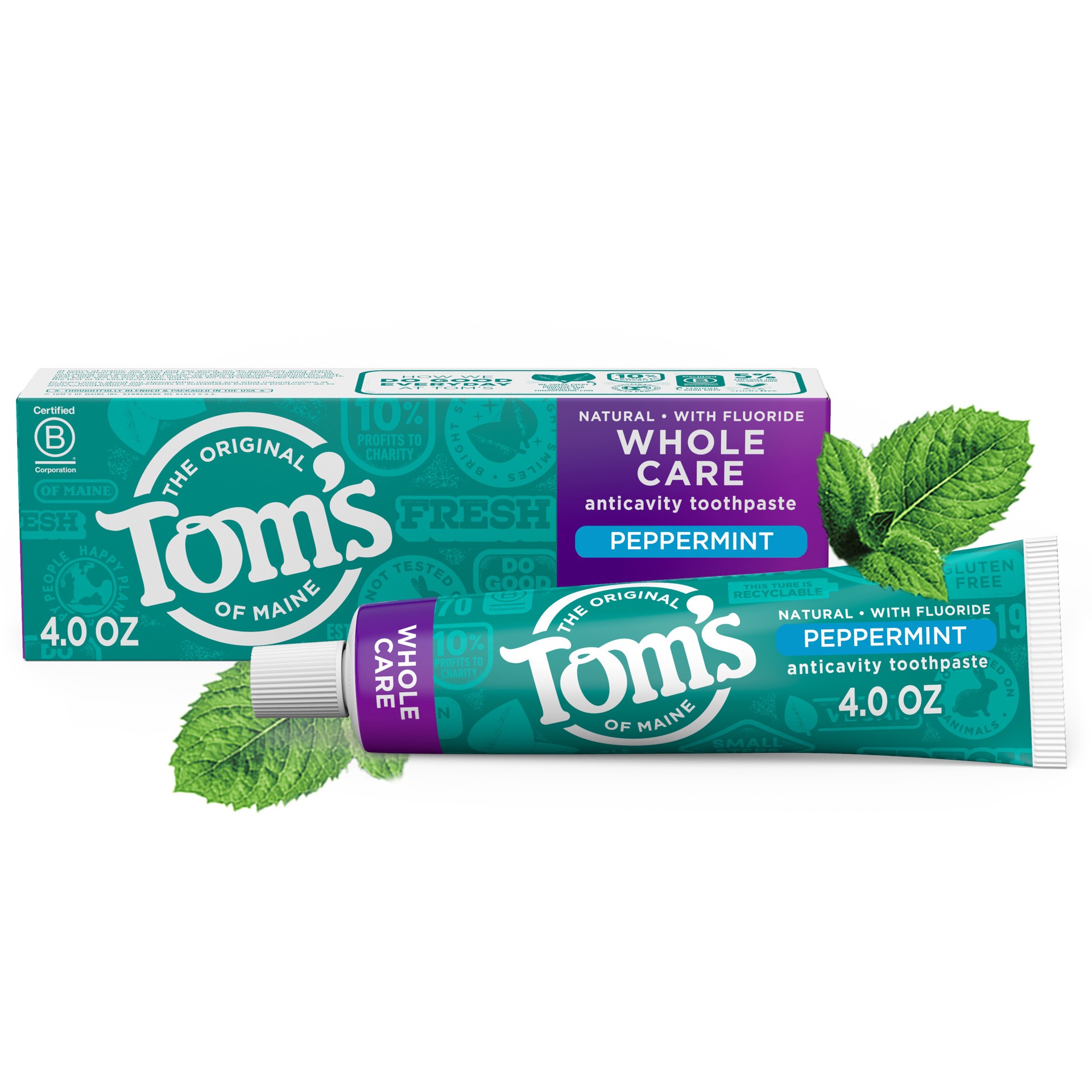 slide 1 of 6, Tom's of Maine Whole Care Natural Toothpaste with Fluoride, Peppermint, 4 oz., 4 oz