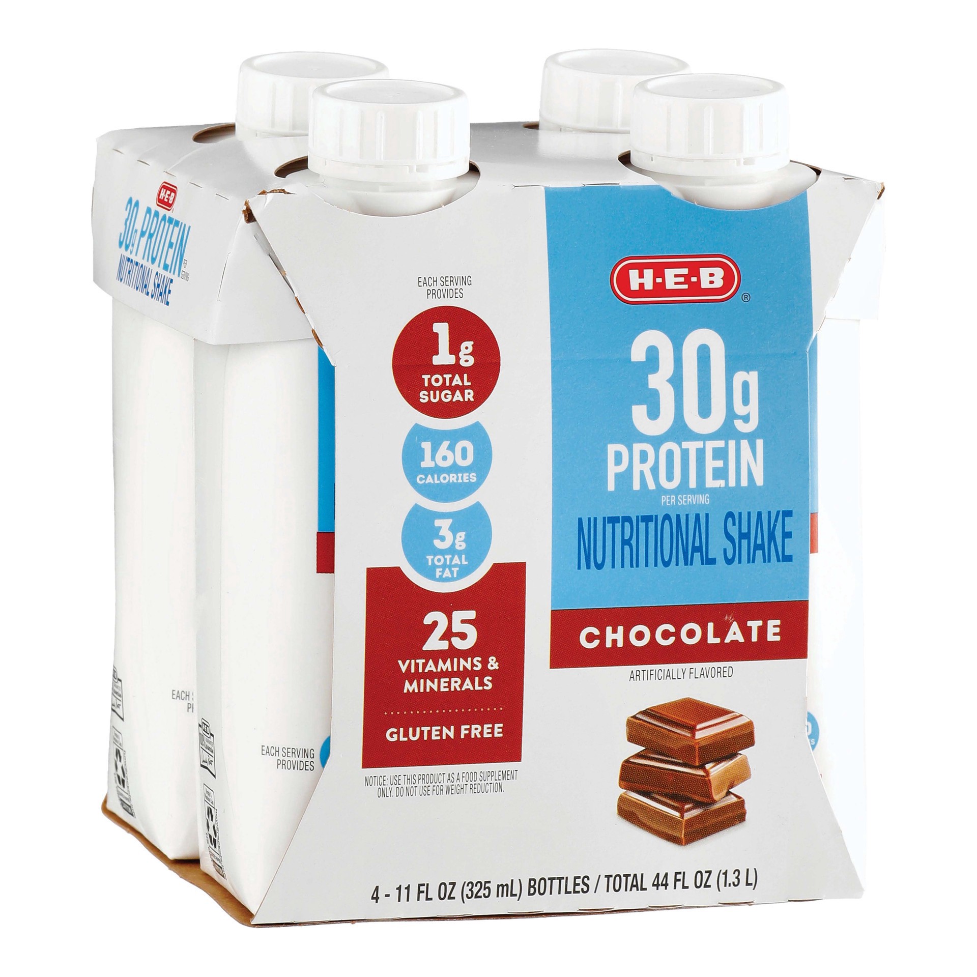 slide 1 of 1, H-E-B 30g Protein Nutritional Shakes 4 pk Bottles - Chocolate, 11 oz