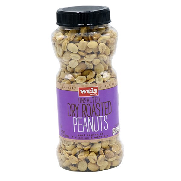 slide 1 of 1, Weis Quality Unsalted Dry Roasted Peanuts, 16 oz