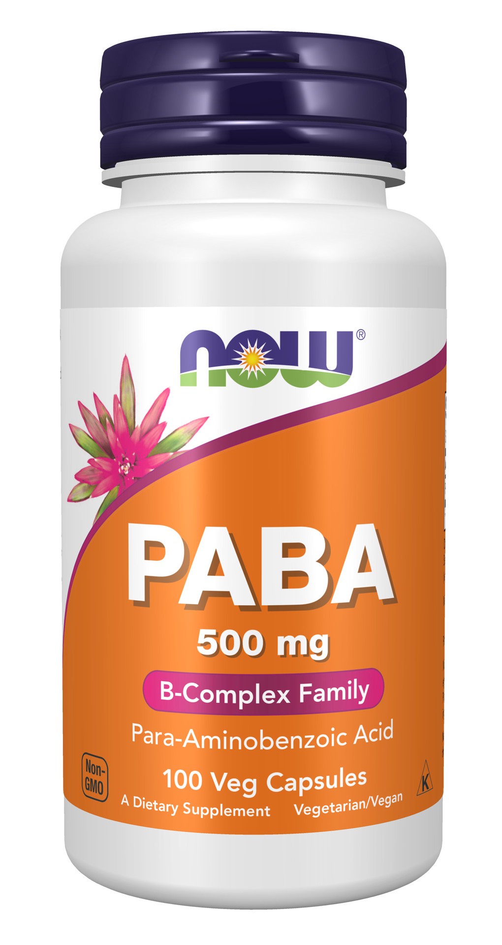 slide 1 of 4, NOW PABA 500 mg - 100 Veg Capsules, 100 cups