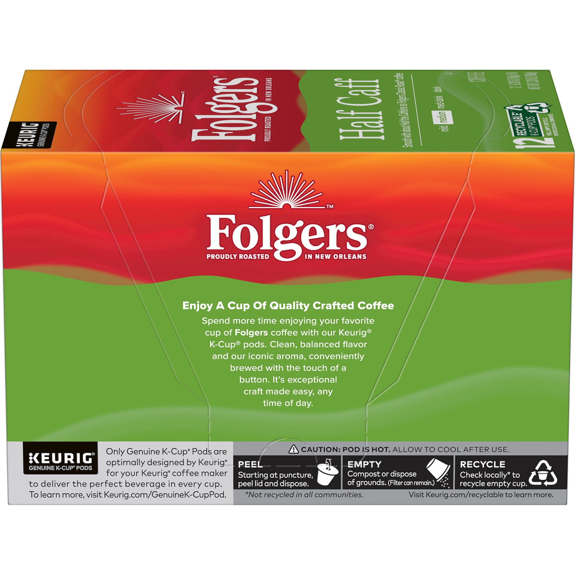 slide 3 of 7, Folgers 1/2 Caff Coffee, Medium Roast Coffee, Keurig K-Cup Pods- 12 ct, 12 ct