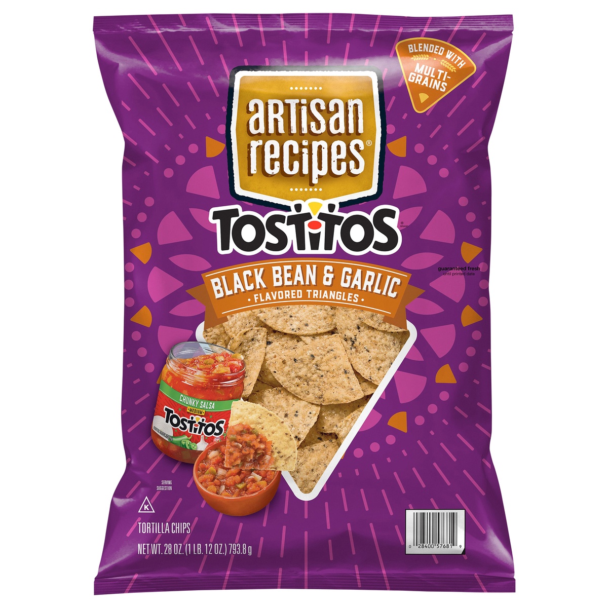 slide 1 of 3, Tostitos Artisan Recipes Multigrain Tortilla Chips Roasted Garlic & Black Bean 28 Oz, 