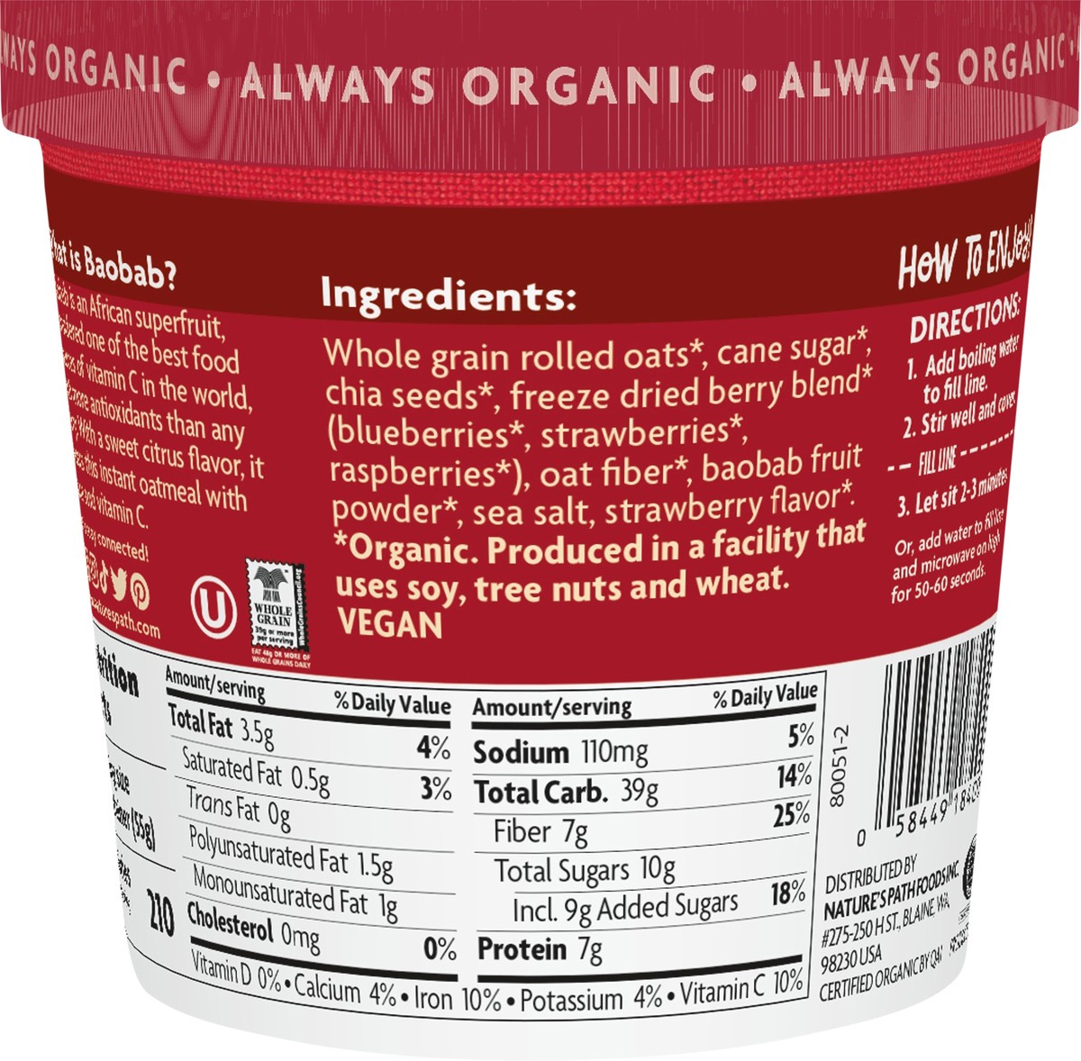 slide 2 of 3, Nature's Path Organic Summer Berries Oatmeal 2oz Cup, 1.94 oz