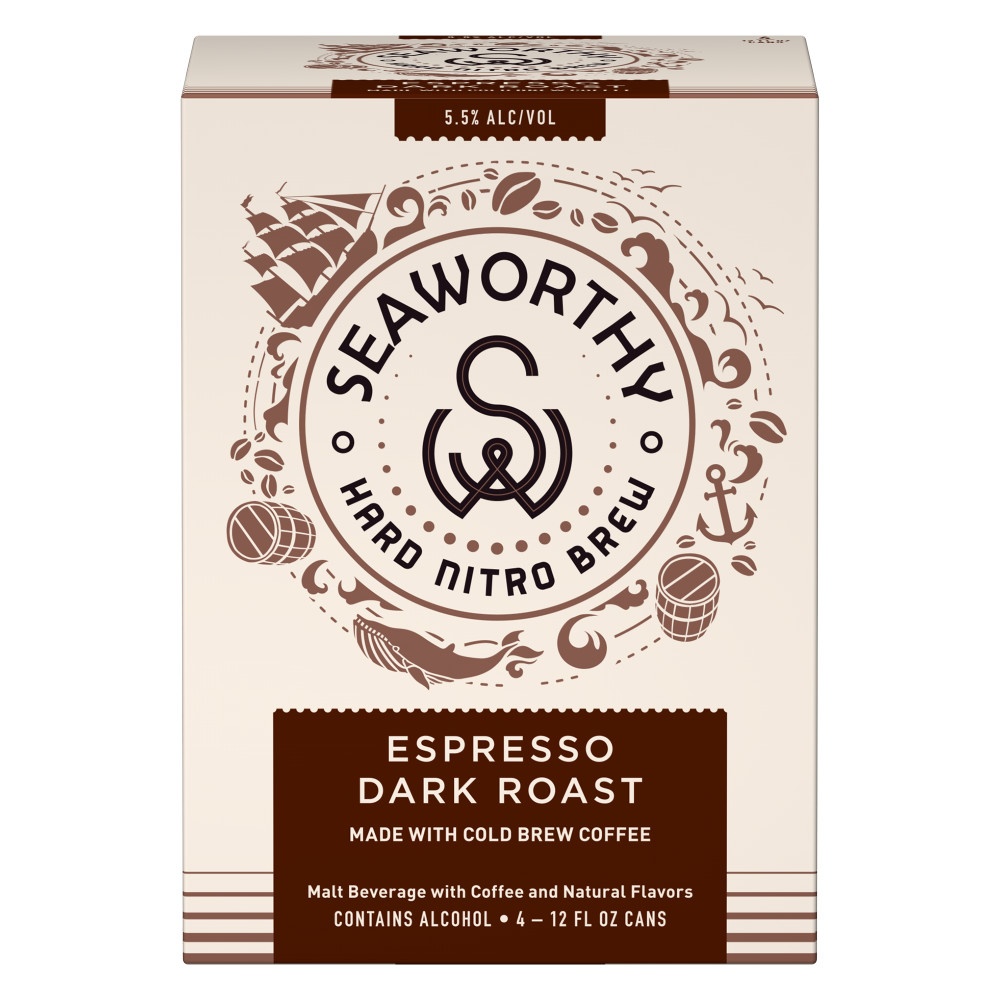 slide 1 of 4, Seaworthy Espresso Dark Roast Hard Nitro Cold Brew Beer, 4 ct 12 fl oz