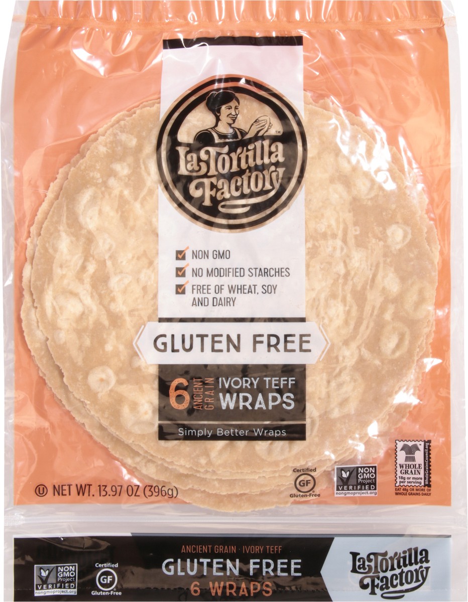 slide 12 of 14, La Tortilla Factory Ancient Grain Gluten Free Ivory Teff Wraps 6 ea, 6 ct