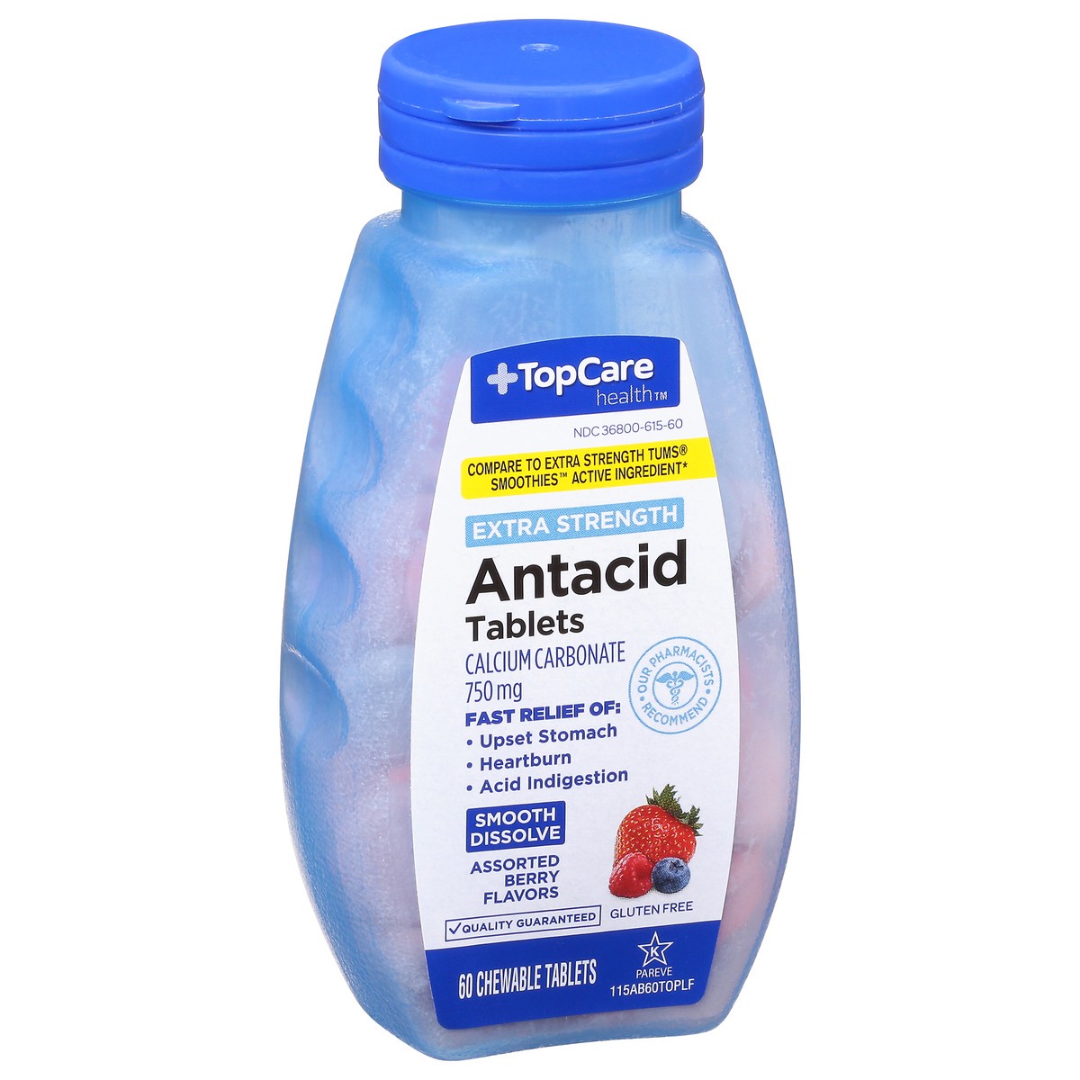 slide 8 of 9, TopCare Health Extra Strength 750 mg Assorted Berry Flavors 750 mg Antacid 60 Chewable Tablets, 60 ct
