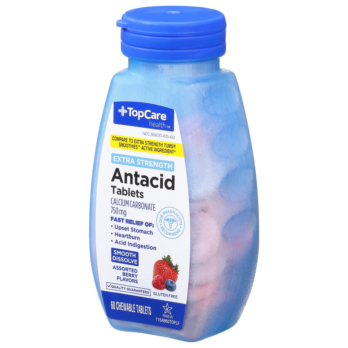 slide 3 of 9, TopCare Health Extra Strength 750 mg Assorted Berry Flavors 750 mg Antacid 60 Chewable Tablets, 60 ct