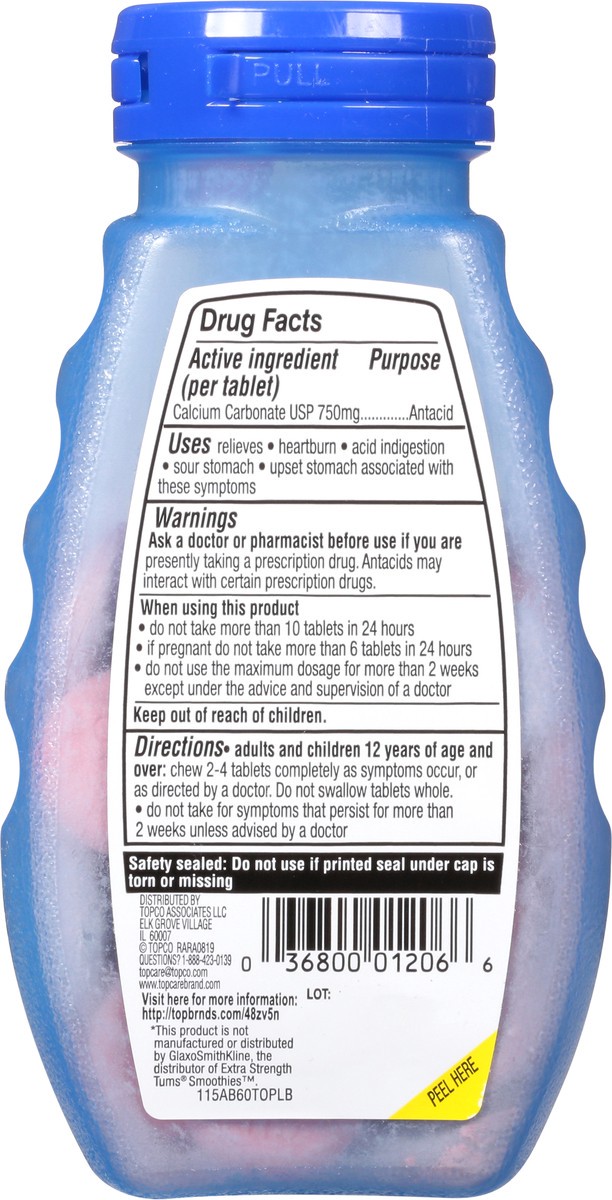 slide 4 of 9, TopCare Health Extra Strength 750 mg Assorted Berry Flavors 750 mg Antacid 60 Chewable Tablets, 60 ct