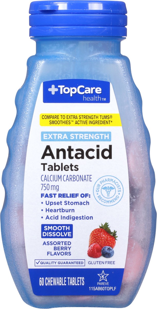 slide 7 of 9, TopCare Health Extra Strength 750 mg Assorted Berry Flavors 750 mg Antacid 60 Chewable Tablets, 60 ct
