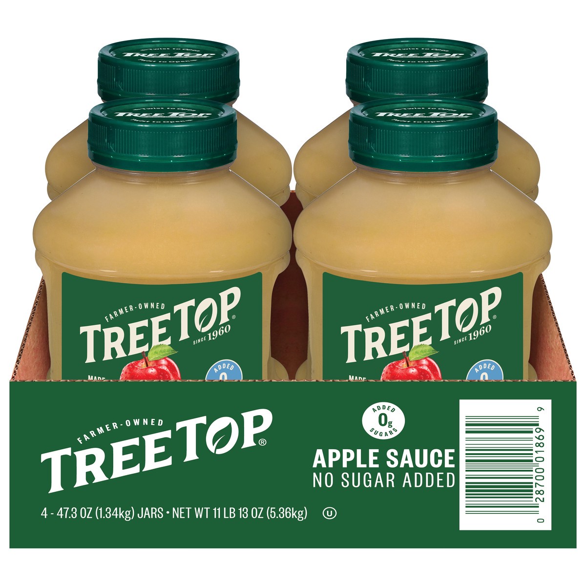 slide 1 of 1, Tree Top No Sugar Added Apple Sauce 4 - 47.3 oz Jars, 4 ct