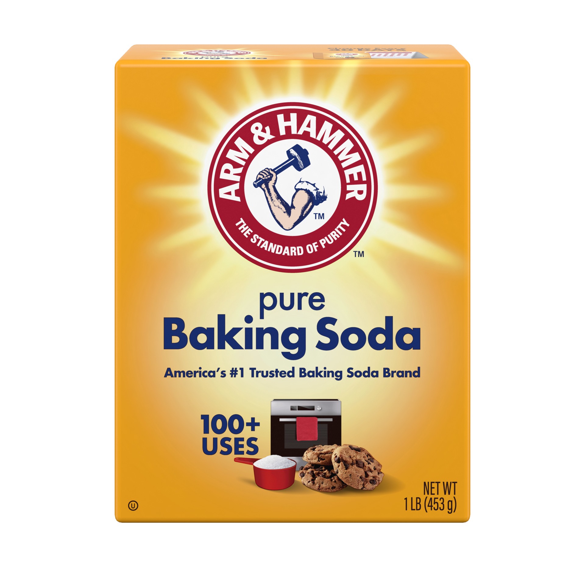 slide 1 of 9, ARM & HAMMER Pure Baking Soda, For Baking, Cleaning & Deodorizing, 1 lb Box, 16 oz