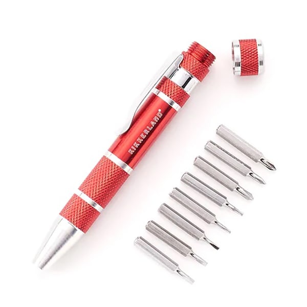 slide 1 of 1, Kikkerland 8-In-1 Precision Screwdriver, 4-1/2'' X 1/2'', Red, 1 ct