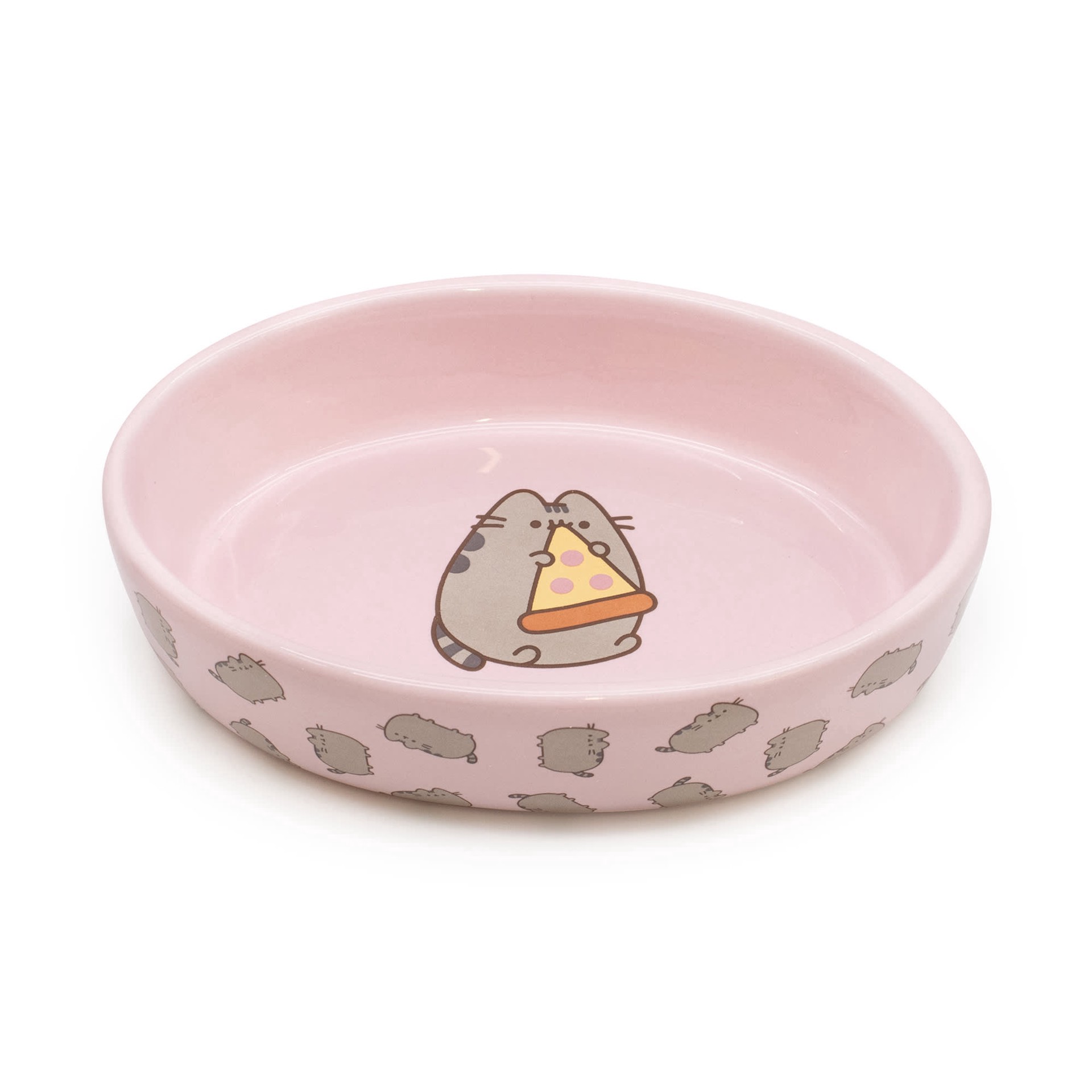 slide 1 of 1, Pusheen Pink Oval " Hungry" Ceramic Bowl for Cats, 6.25" L X 1.5" W X 4.5" H, Assorted, 6.25 in