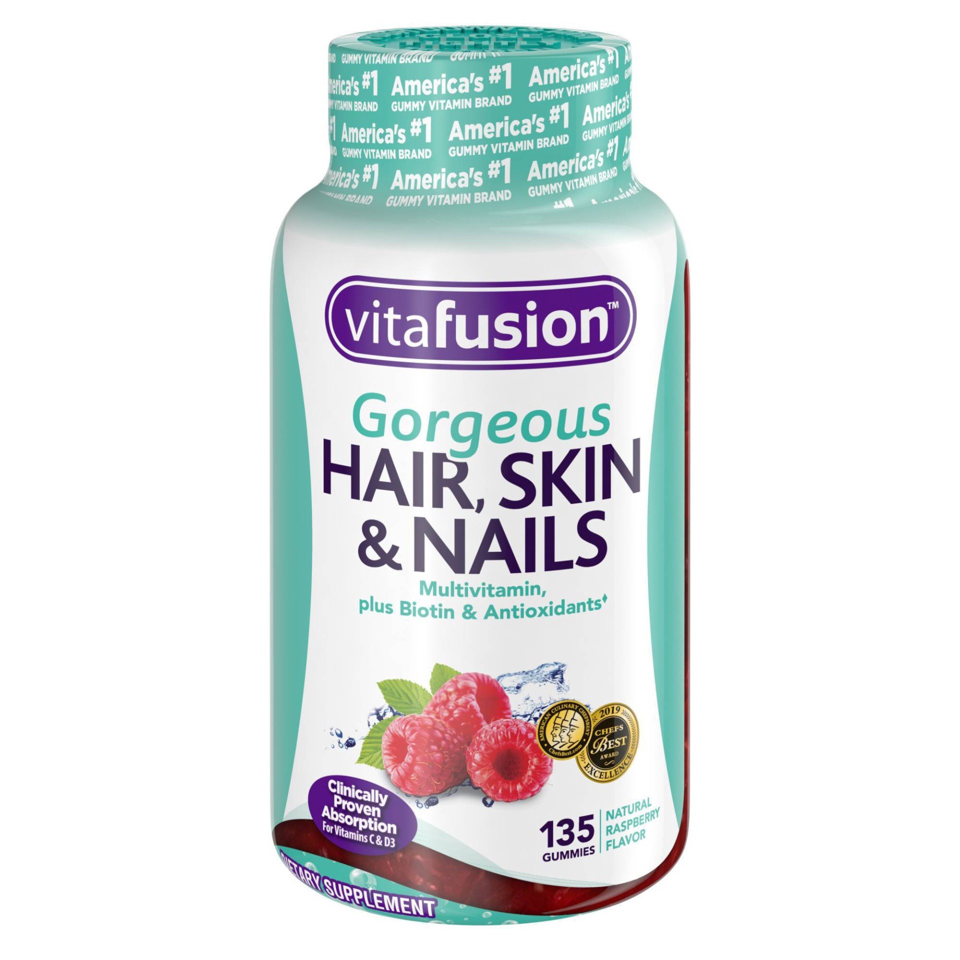 slide 1 of 5, vitafusion Gorgeous Hair Skin & Nails Supplement Gummies - Raspberry - 135ct, 135 ct