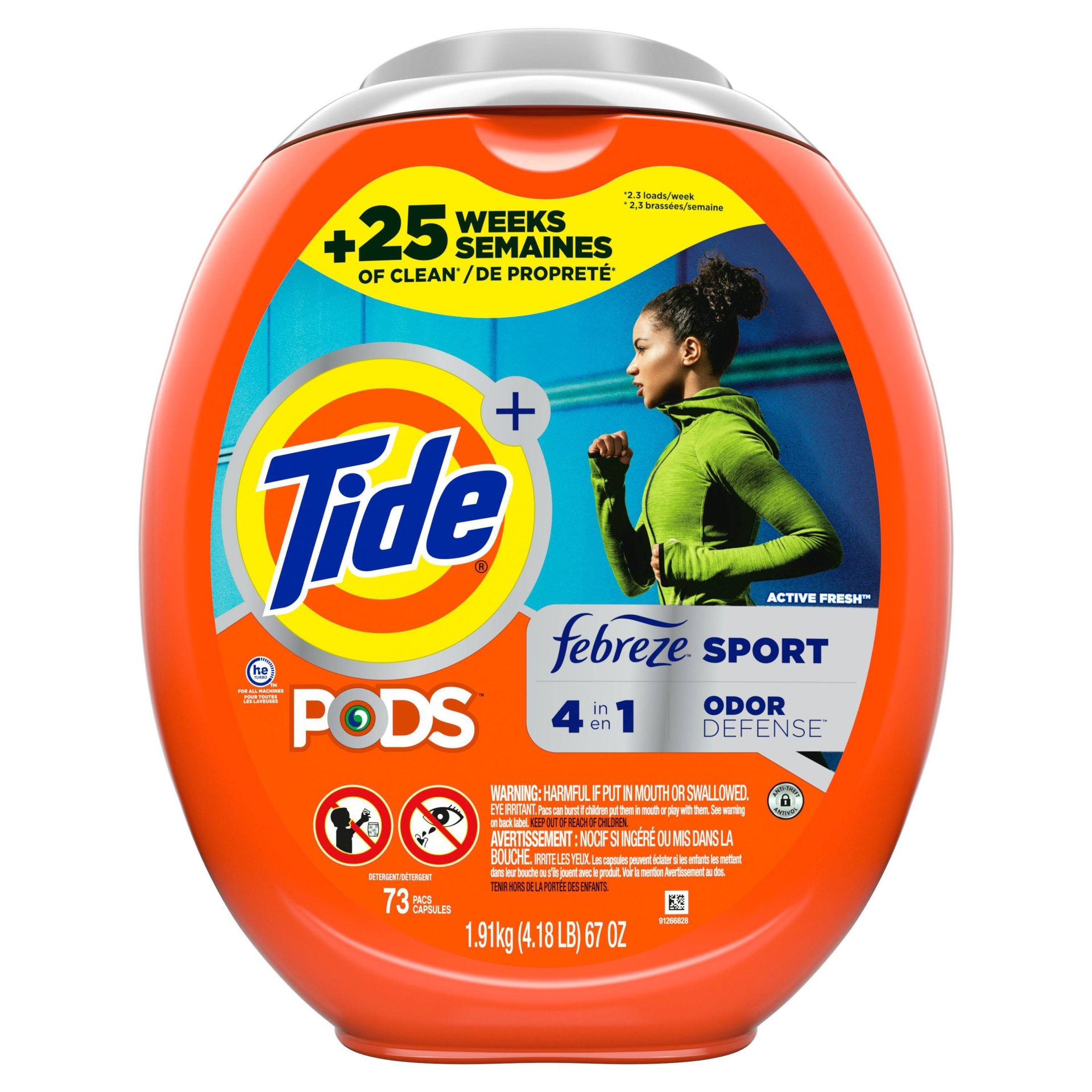 slide 1 of 3, Tide Pods Sport Odor Defense 4-in-1 with Febreze HE Compatible Laundry Detergent Pacs - 67oz/73ct, 67 oz, 73 ct