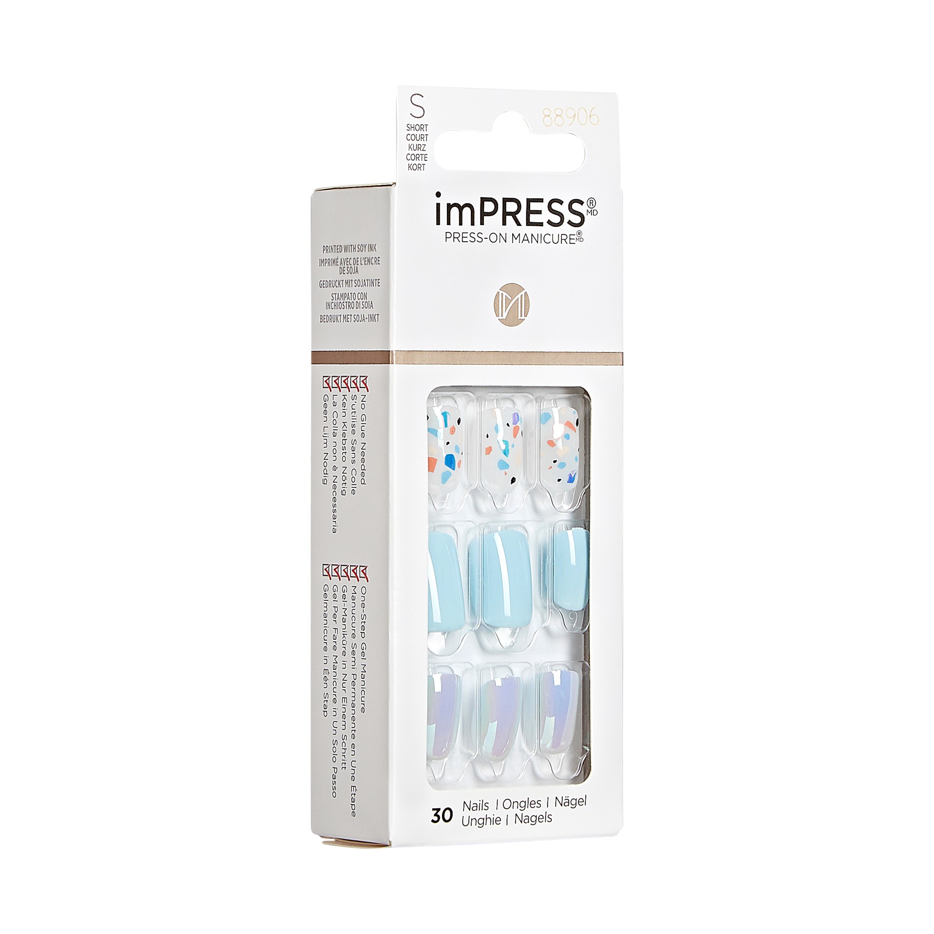 slide 4 of 5, imPRESS Press-On Manicure Spring Collection Short Square Fake Nails, Blue, 30 Pieces, 1 ct