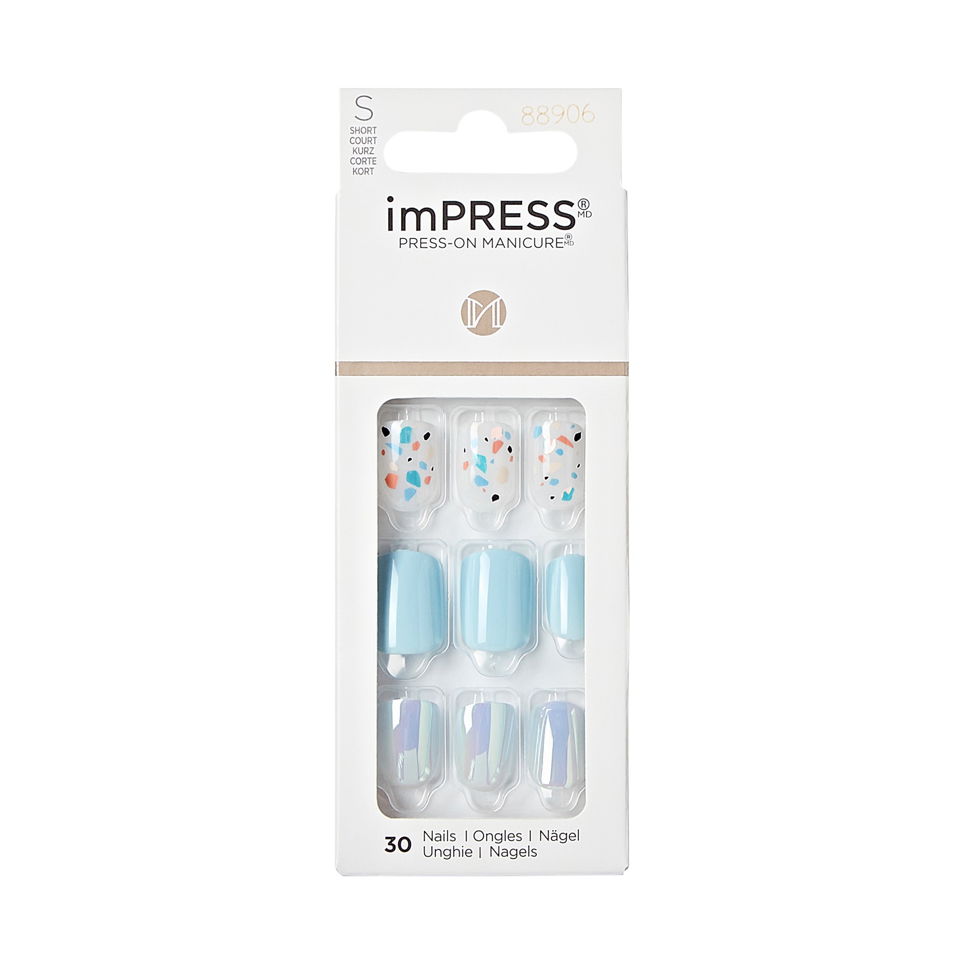 slide 1 of 5, imPRESS Press-On Manicure Spring Collection Short Square Fake Nails, Blue, 30 Pieces, 1 ct
