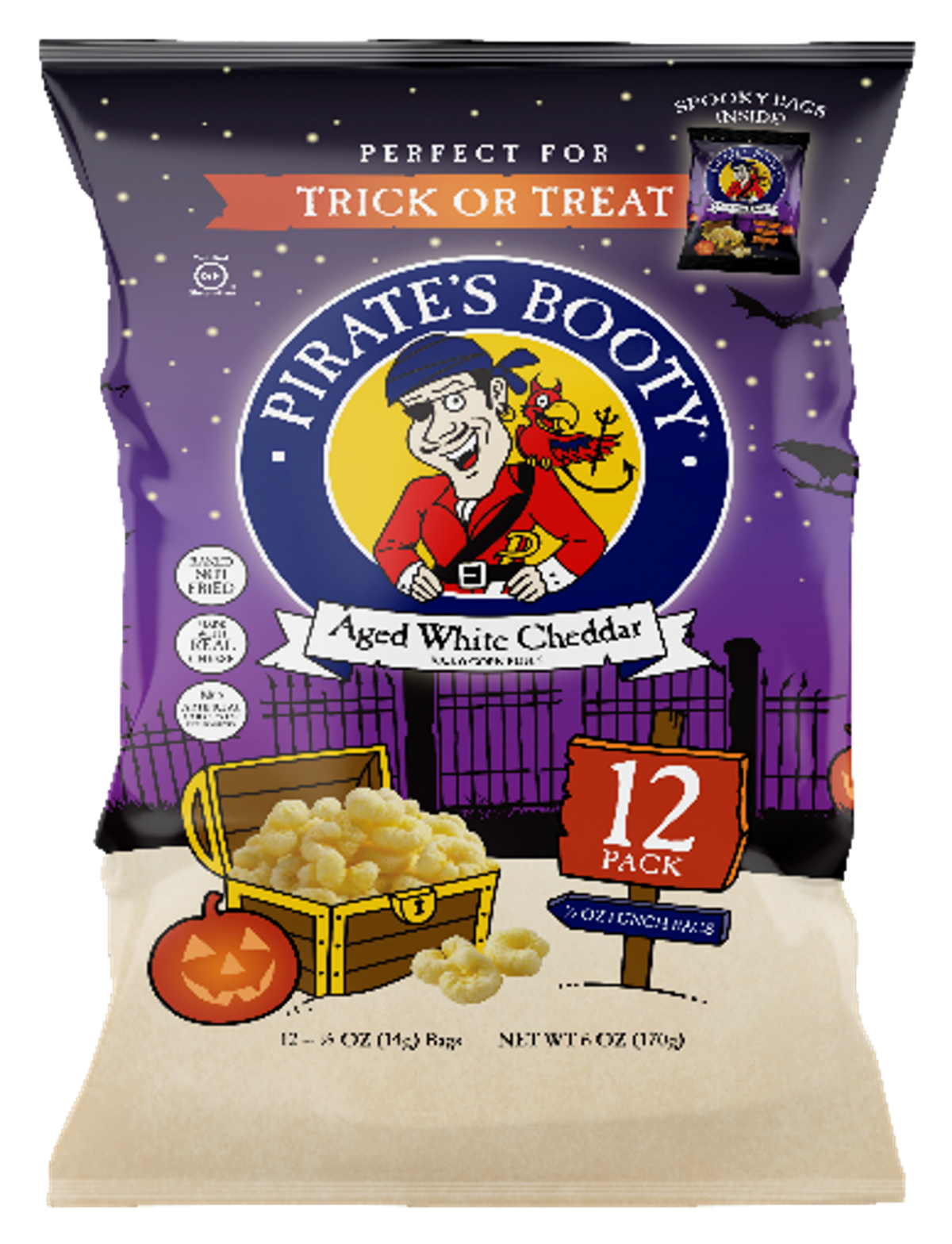 slide 1 of 1, Pirate's Booty Trick Or Treat Aged White Cheddar Puffs Snacks, 12 ct; 0.5 oz