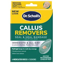 Dr. Scholl's CALLUS REMOVER Seal & Heal Bandage with Hydrogel Technology, 4ct // Removes Calluses Fast And Provides Cushioning Protection Against Shoe Pressure And Friction For All-Day Pain Relief