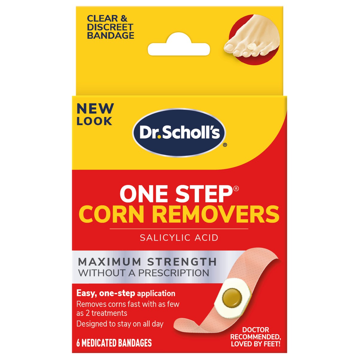 slide 1 of 9, Dr. Scholl's ONE-STEP CORN REMOVERS, 6 ct Removes Corns In As Few As 2 Treatments, Maximum Strength, Easy One-Step Application, Stays on All Day, 1 ct