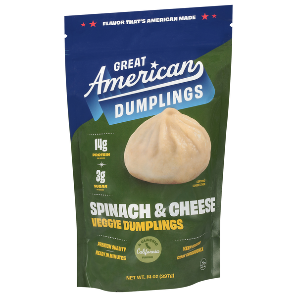 slide 1 of 1, Great American Dumplings Spinach & Cheese Veggie Dumplings, 14 oz