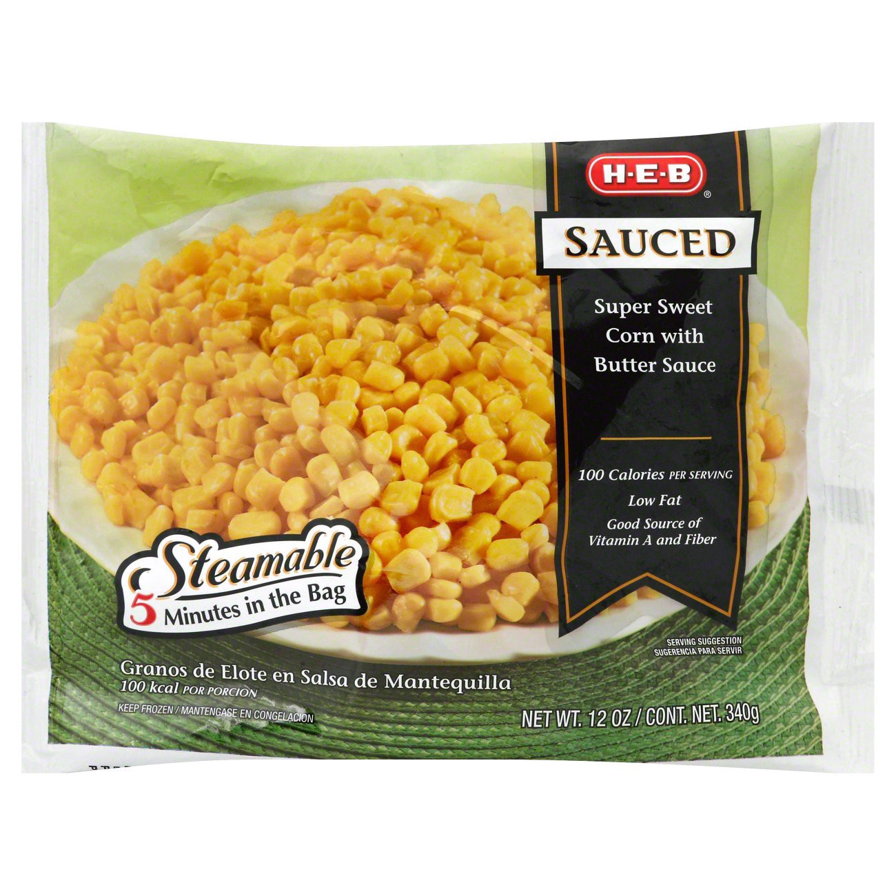 slide 1 of 1, H-E-B Frozen Steamable Super Sweet Corn in Butter Sauce, 12 oz