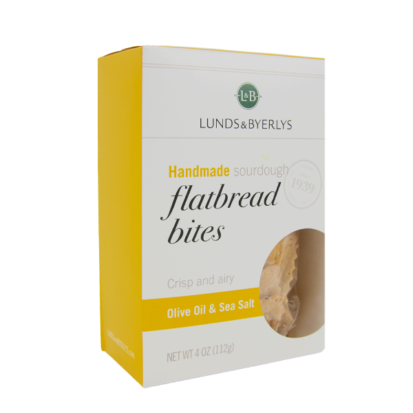 slide 1 of 1, L&B Olive Oil & Sea Salt Sourdough Flatbread Bites Crackers, 4 oz