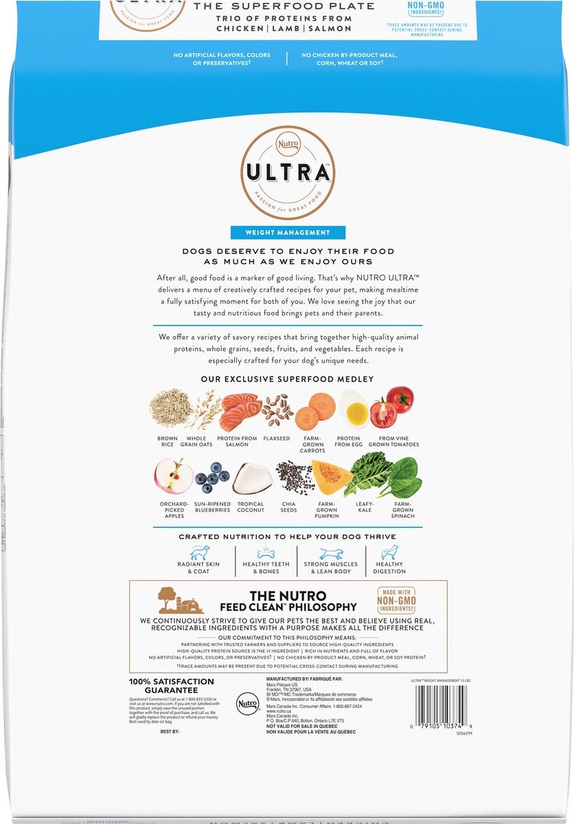 slide 2 of 16, NUTRO ULTRA Adult Weight Management High Protein Natural Dry Dog Food for Weight Control with a Trio of Proteins from Chicken, Lamb and Salmon, 15 lb. Bag, 15 Lb