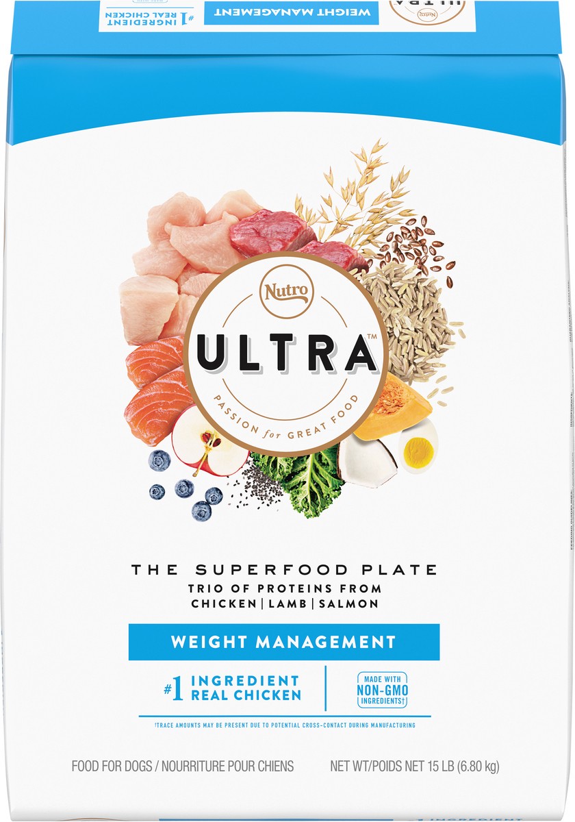 slide 8 of 16, NUTRO ULTRA Adult Weight Management High Protein Natural Dry Dog Food for Weight Control with a Trio of Proteins from Chicken, Lamb and Salmon, 15 lb. Bag, 15 Lb