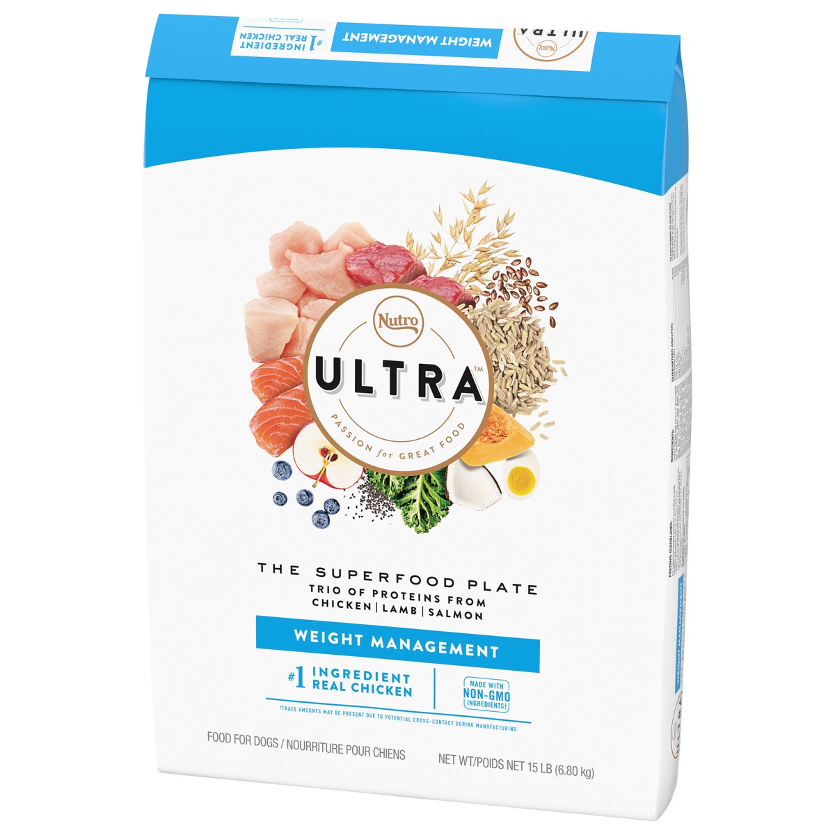 slide 5 of 16, NUTRO ULTRA Adult Weight Management High Protein Natural Dry Dog Food for Weight Control with a Trio of Proteins from Chicken, Lamb and Salmon, 15 lb. Bag, 15 Lb