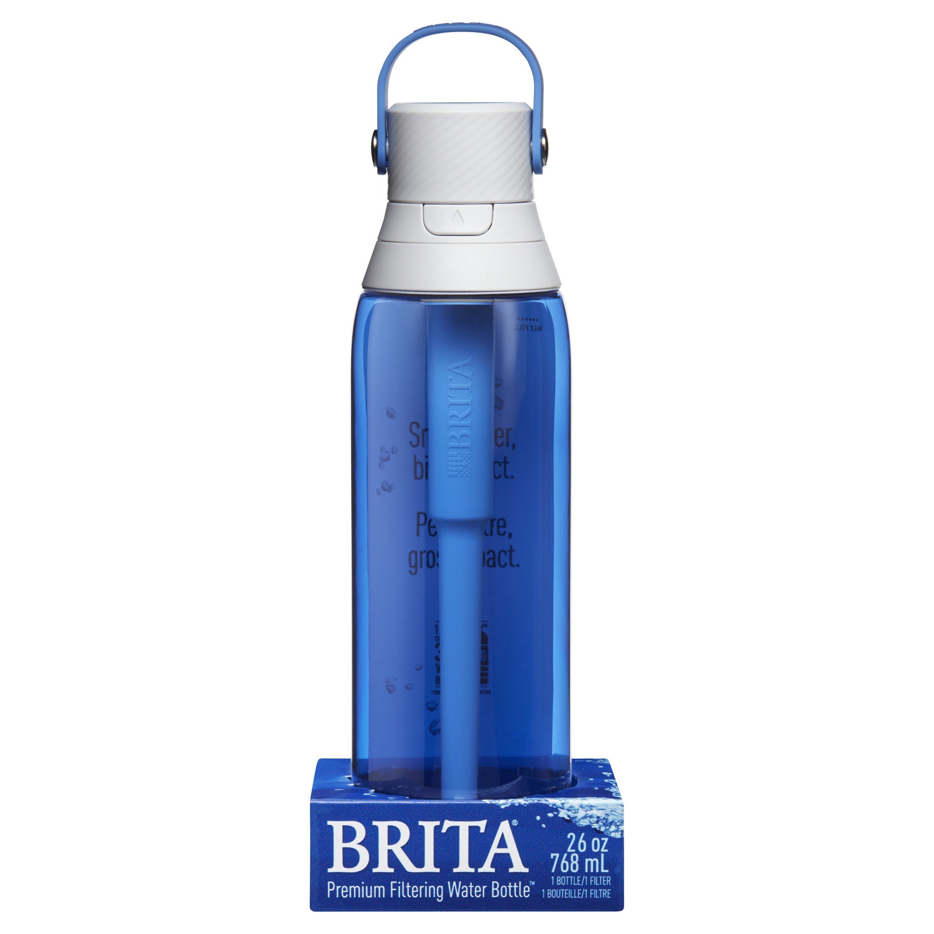 slide 1 of 3, Brita BPA Free Premium Filtering Water Bottle with Filter - Sapphire, 26 oz