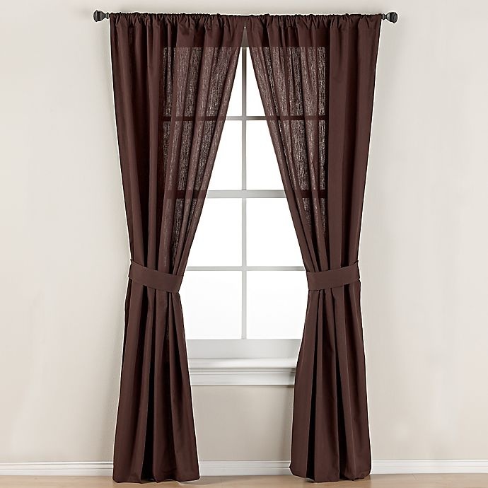 slide 1 of 1, Smoothweave Tailored Rod Pocket Window Curtain Panel with Tie Back - Chocolate, 63 in