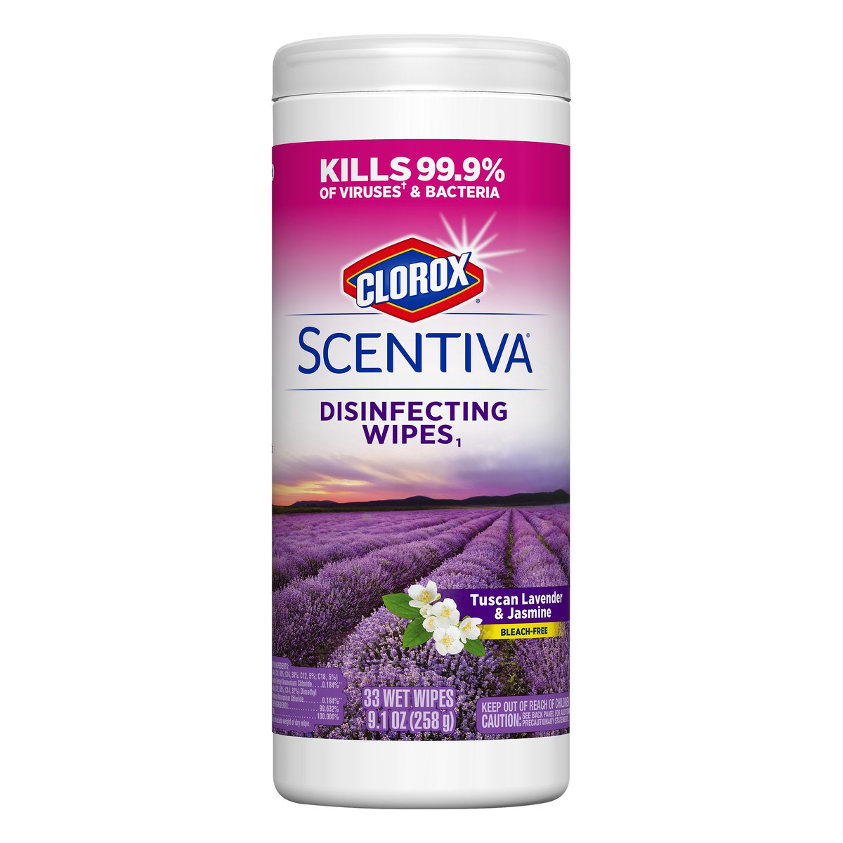 slide 6 of 6, Scentiva Bleach Free Tuscan Lavender & Jasmine Disinfecting Wipes 33 ea, 33 ct