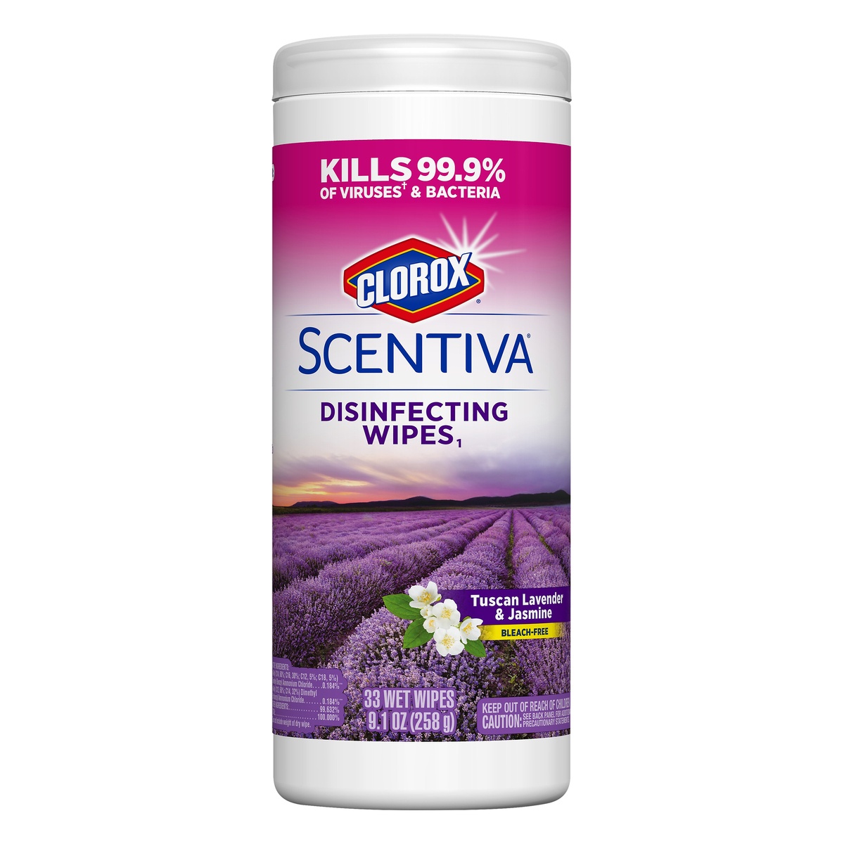 slide 1 of 1, Scentiva Wipes, Bleach Free Cleaning Wipes - Tuscan Lavender & Jasmine, 33 Count, 33 ct