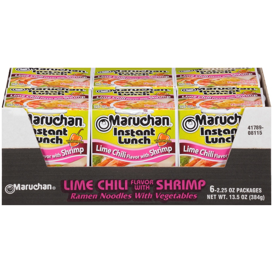 slide 1 of 8, Maruchan Instant Lunch Lime Chili Flavor with Shrimp Ramen Noodle Soup, 6 ct; 2.25 oz