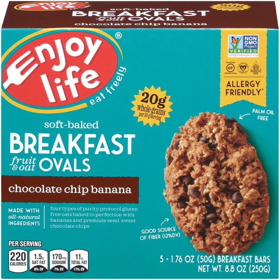 slide 1 of 1, Enjoy Life Chocolate Chip Banana Soft Baked Breakfast Fruit & Oat Ovals, 5 ct; 1.76 oz