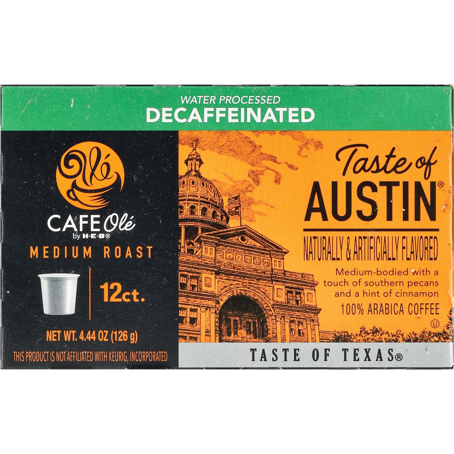 slide 1 of 1, CAFE Olé by H-E-B Decaf Taste Of Austin Medium Roast Single Serve Pods, 12 ct