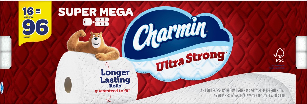 slide 2 of 5, Charmin Ultra Strong Toilet Paper 16 Super Mega Rolls, 363 Sheets Per Roll, 16 ct