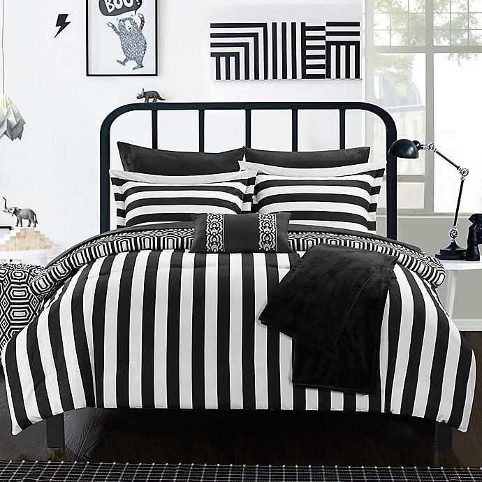 slide 1 of 5, Chic Home Lyon Twin Comforter Set - Black, 8 ct