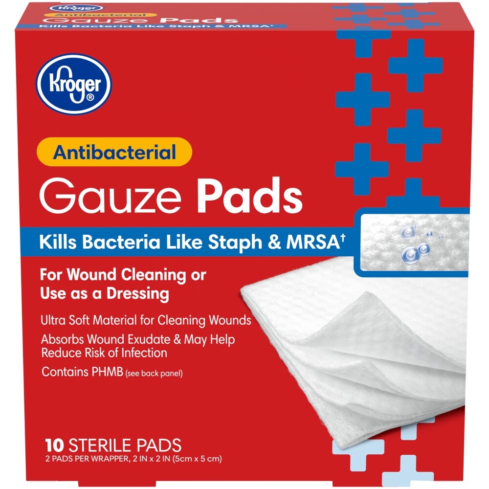 slide 1 of 1, Kroger Antibacterial Gauze Pads, 10 ct