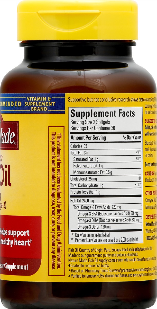 slide 12 of 12, Nature Made Burp Less Fish Oil 1200 mg, Fish Oil Supplements, Omega 3 Fish Oil for Healthy Heart Support, Omega 3 Supplement with 60 Softgels, 30 Day Supply, 60 ct