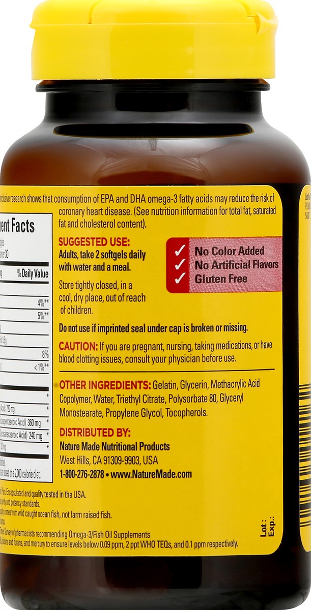 slide 6 of 12, Nature Made Burp Less Fish Oil 1200 mg, Fish Oil Supplements, Omega 3 Fish Oil for Healthy Heart Support, Omega 3 Supplement with 60 Softgels, 30 Day Supply, 60 ct