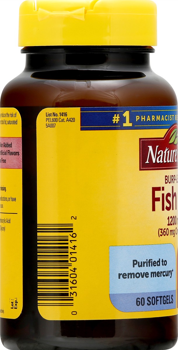 slide 9 of 12, Nature Made Burp Less Fish Oil 1200 mg, Fish Oil Supplements, Omega 3 Fish Oil for Healthy Heart Support, Omega 3 Supplement with 60 Softgels, 30 Day Supply, 60 ct