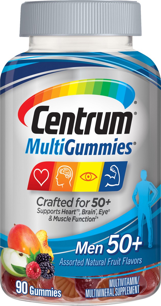 slide 5 of 7, Centrum MultiGummies Men 50+ Assorted Natural Fruit Flavors Multivitamin/Multimineral 90 ea, 90 ct